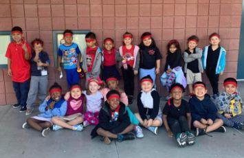  Students wear red headbands for spiti day